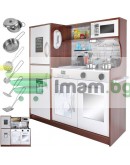 Дървена кухня с аксесоари, LED осветление и звук, бяла